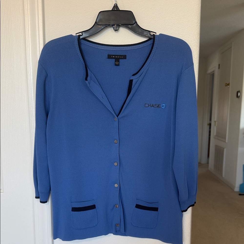 Lands end chase Blue Cardigan with Logo